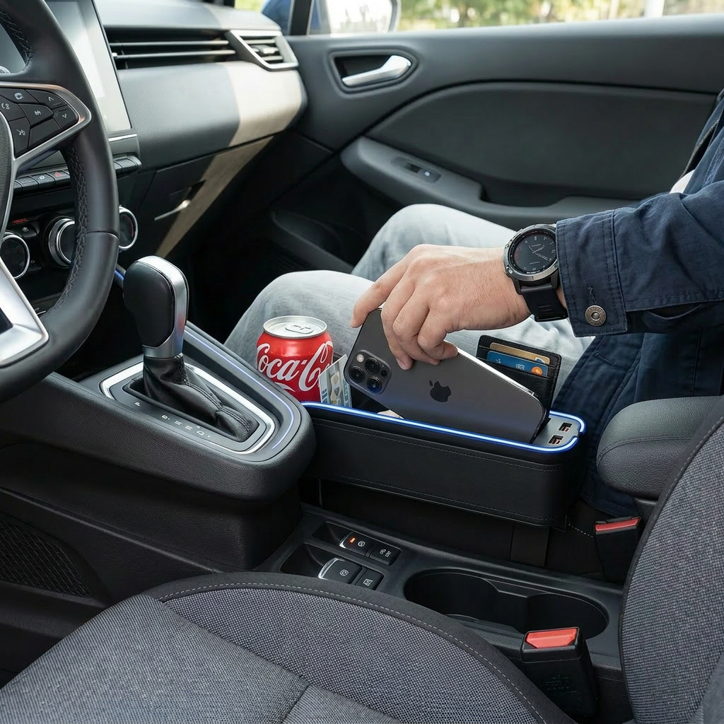 Boîte de rangement en cuir PU pour siège de voiture