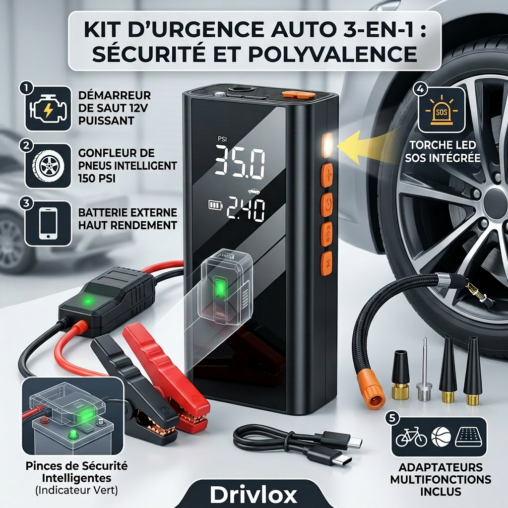 Portable démarreur de saut de voiture pompe à Air 150PSI compresseur d'air Booster 1200A